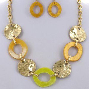 1197-Hammered Metal Acetate Round Necklace & Earring Set